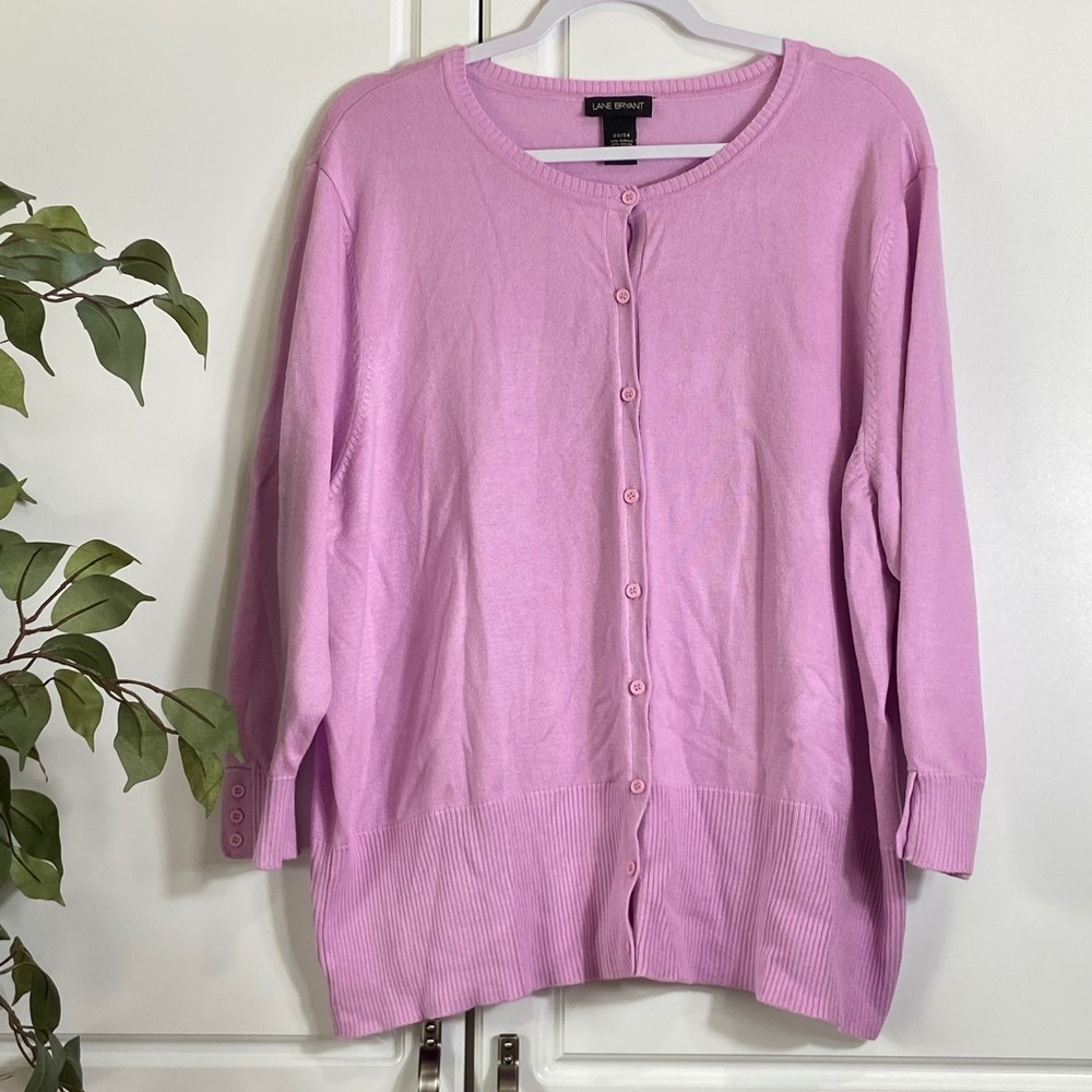 Lane Bryant Womens Purple Button Front Cardigan Sweater Plus 22/24 Lilac 3/4